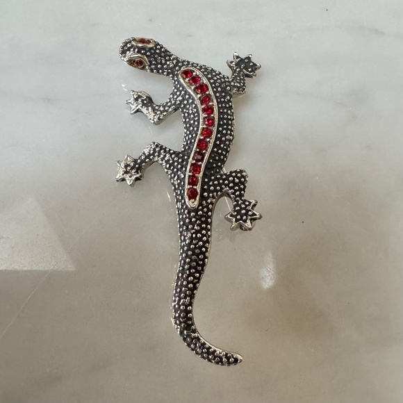 Vintage Emmons Salamander Lizard Brooch Pin Red Rhinestone Silver-Tone Metal - Picture 3 of 12